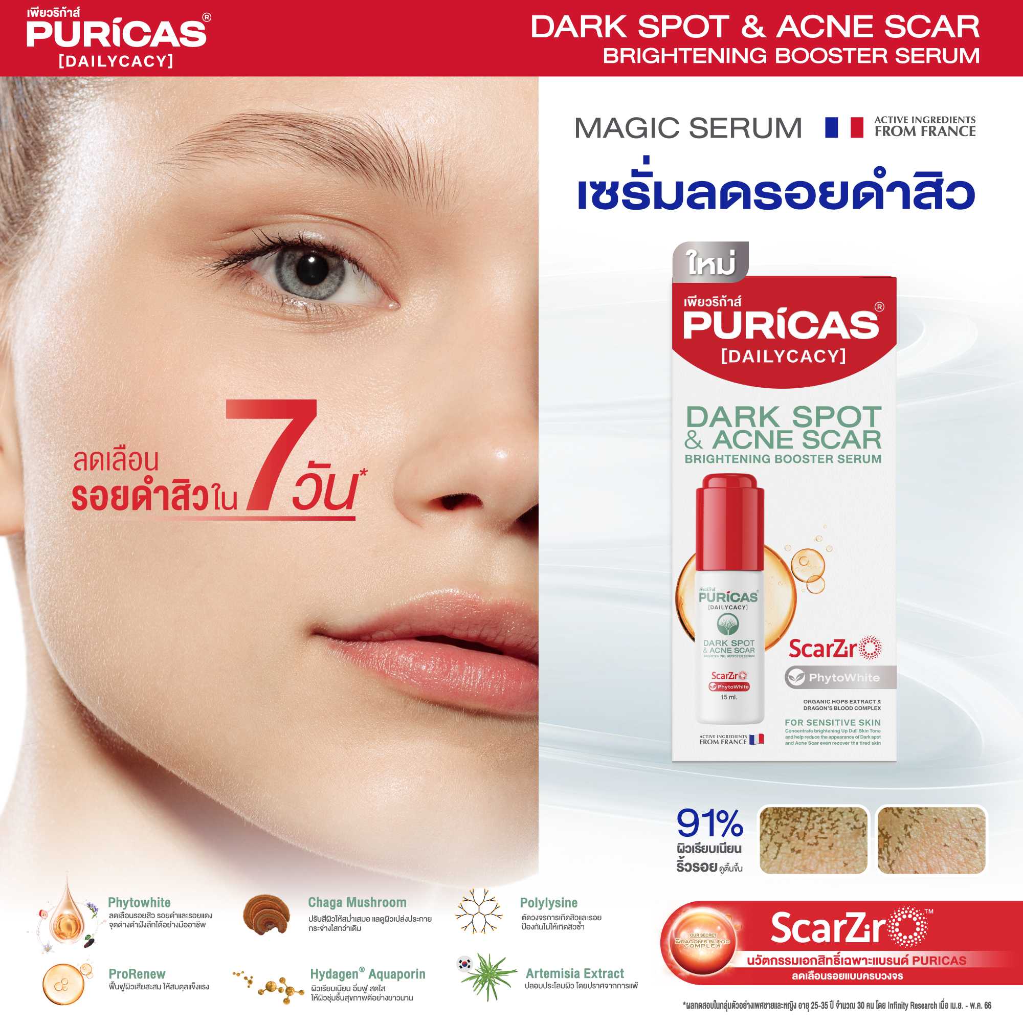 Puricas Dark Spot & Acne Scar Brightening Booster Serum 15 ml.