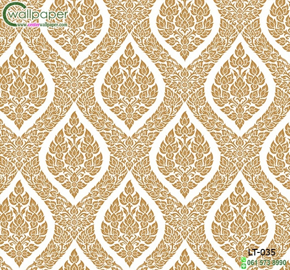 wallpaper ลายไทยห้องพระ ลายพุ่มข้าวบิณฑ์สีขาว