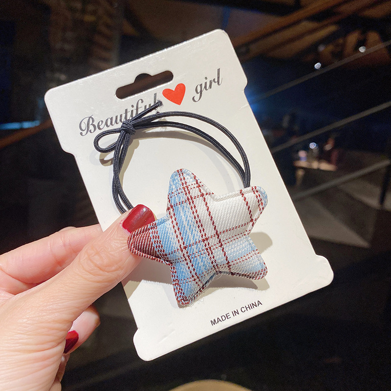 ⭐🌟ยางยืดรัดผมสองสายดาวลายลายสก๊อต ชิ้นละ 3 บาท( คละสี )✔️พร้อมส่ง Ohwowshop ยางยืด ยางมัดผม ยางยืดรัดผมเกาหลี ยางรัดผม