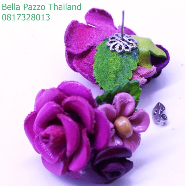 ต่างหูกุหลาบช่อ2.5cm.หนังแท้ทำมือ แฮนด์เมด