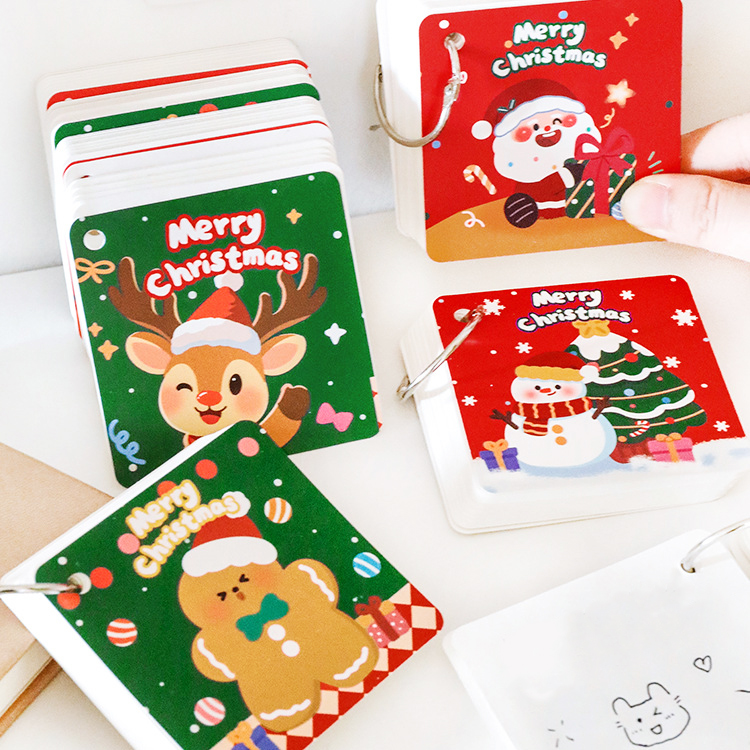 📚🎄 สมุดโน้ตคริสต์มาส 80 แผ่น ลายน่ารัก 7×7cm 🎅✨ สมุดจดพกพา มีห่วงคล้อง ใช้งานง่าย น่าใช้สุดๆ 💖