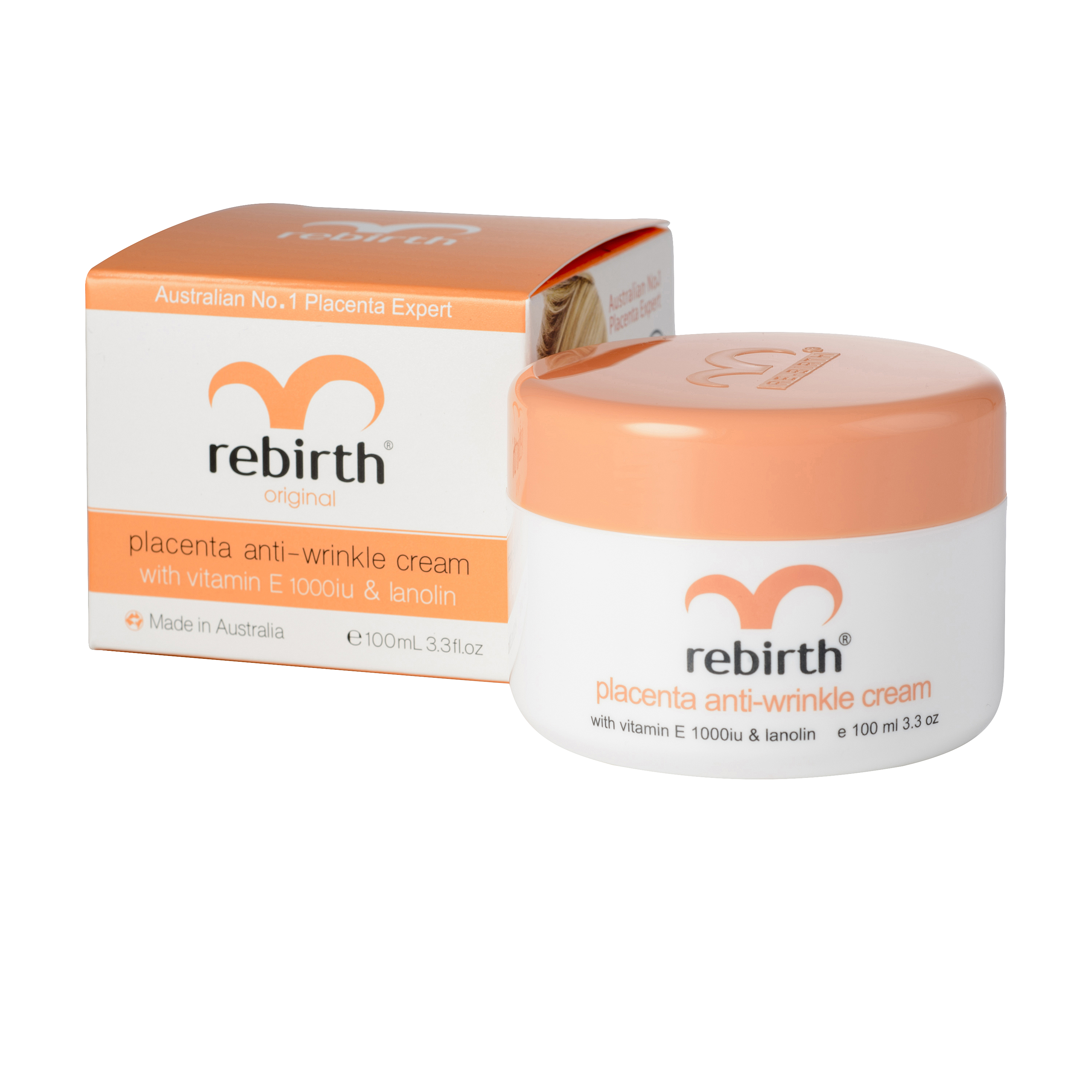 Rebirth Placenta Anti-Wrinkle Cream with Vitamin E 1000iu & Lanolin 100 ml.