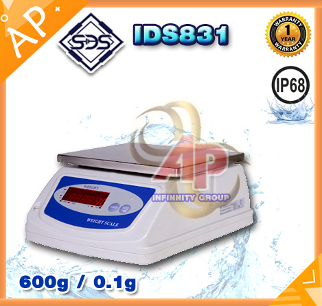 ตาชั่งดิจิตอล เครื่องชั่งกันน้ำ ตาชั่งกันน้ำ รุ่น IDS831-600G ความละเอียด 0.1g ยี่ห้อ SDS ไต้หวัน ราคาถูก คุณภาพดี