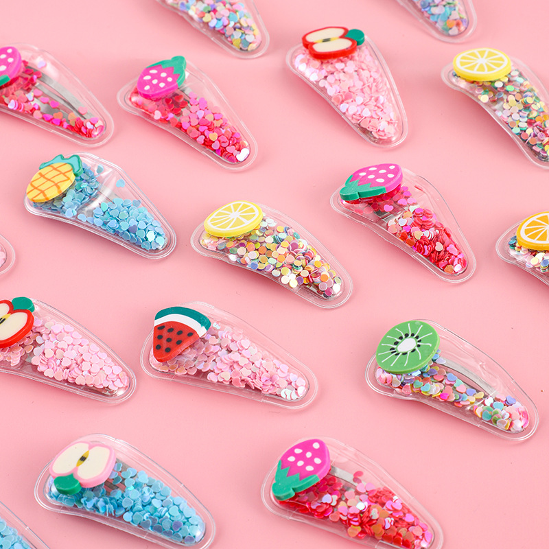 🌈🍉กิ๊บติดผม🍊⭐กลิตเตอร์ ลายผลไม้ หลากสี📌สุ่มคละลาย ราคา 4 บาท✔️พร้อมส่ง ohwowshop เครื่องประดับ ผม หนีบ