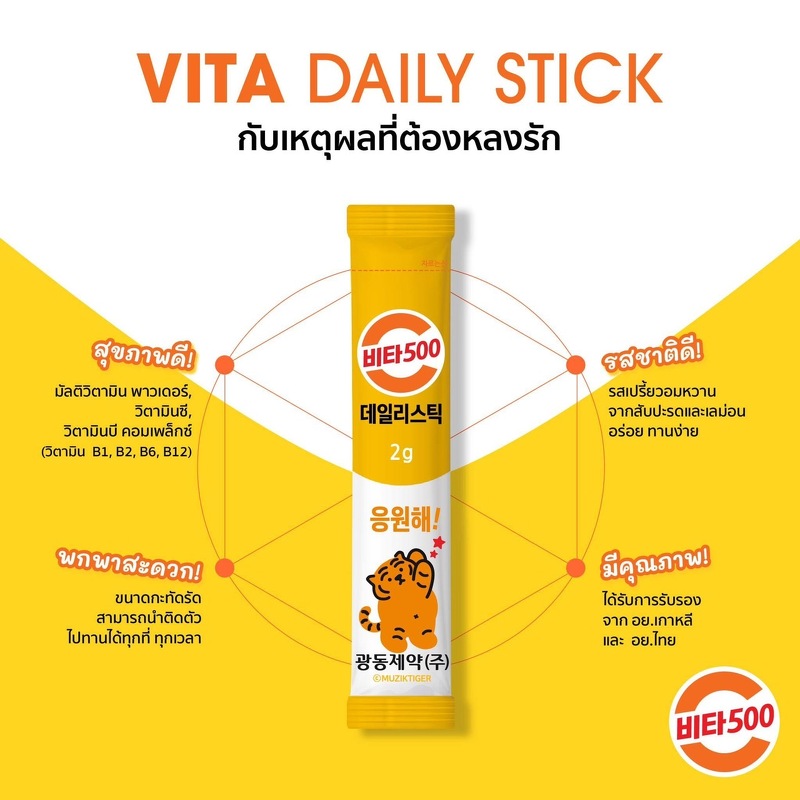 Kwangdong Vita 500 Vitamin c + Vitamin Daily Stick 1 แพ็ค 10 ซอง