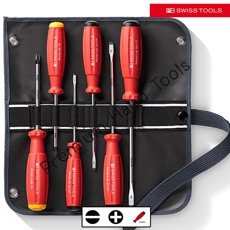 PB Swiss Tools ไขควงชุด *Premium Edition รุ่น PB 8560SUGY ปากแบนและแฉก รวม 6 ตัว พร้อมซอง Premium สีเทา ม้วนเก็บได้