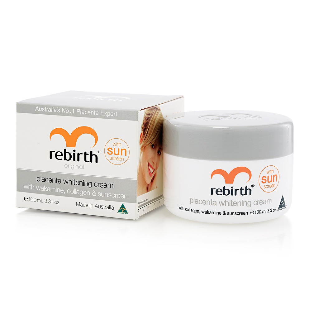 Rebirth Placenta Whitening Cream with Wakamine, Collagen & Sunscreen 100 ml.
