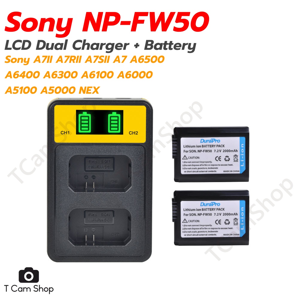 แท่นชาร์จแบตเตอรี่ + 2x แบตเตอรี่ Sony NP-FW50 NPFW50 Sony A6400 A5100 A6000 A6300 A6500 A7 A7II