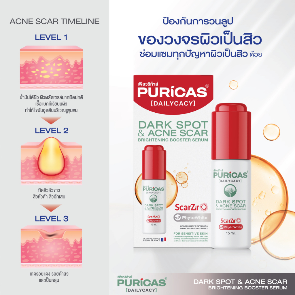 Puricas Dark Spot & Acne Scar Brightening Booster Serum 15 ml.