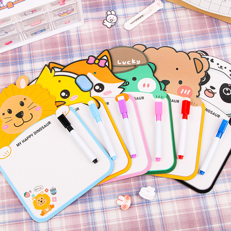 🌈🦁กระดานไวท์บอร์ดพร้อมปากกา🐼🌈กระดานวาดรูป รูปทรงการ์ตูน📌พร้อมส่งในไทย กระดานลบออกได้ เครื่องเขียนเด็ก พกพา แขวนได้
