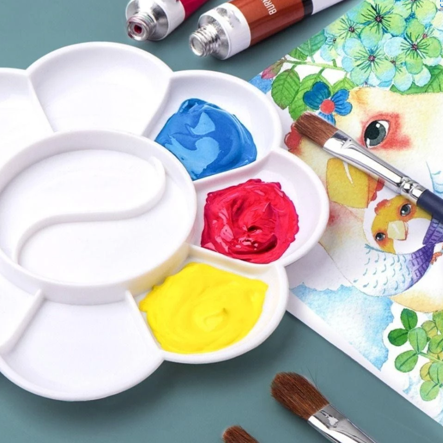 🎨จานสีพลาสติก🌈ทรงดอกไม้ 10 ช่อง สำหรับระบายสี วาดภาพ งานศิลปะ✅พร้อมส่ง อุปกรณ์ศิลปะ