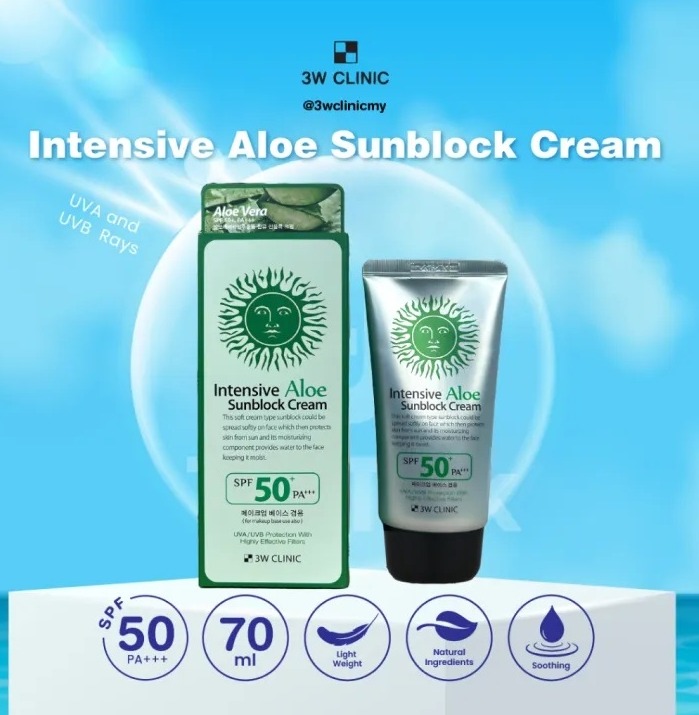 3W Clinic Intensive Aloe Sunblock Cream SPF50+ PA+++ 70 ml.