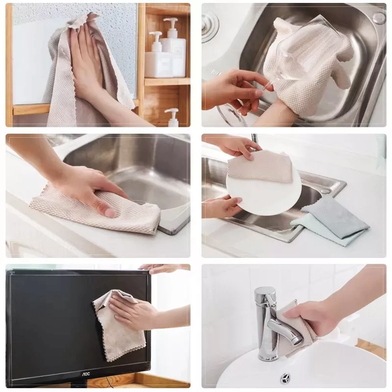 🔥ผ้าเกล็ดปลา🔥ผ้าเช็ดจาน เช็ดกระจก ผ้าเช็ดอเนกประสงค์ 25x25📌เลือกสี ชิ้นละ 4 บาท ✔️พร้อมส่ง Ohwowshop ผ้า ทำความสะอาด