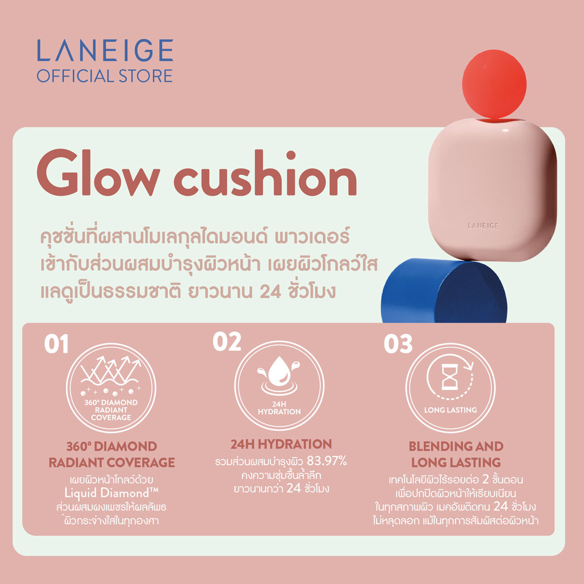 NEW ! Laneige Neo Cushion Glow SPF50/PA++ 15 g. + Refill 15 g. #21N Beige