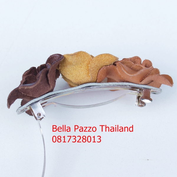กิ๊บสปริงติดผมกุหลาบ 4cm. 3 ดอก หนังแท้ทำมือ แฮนด์เมด Leather flower, handmade, hair clip, handicraft