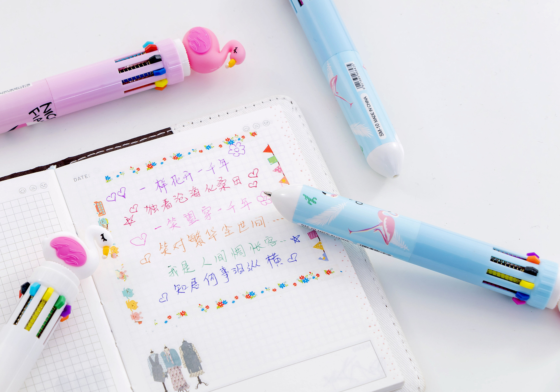 ปากกา 10สี นกฟลามิงโก ชิ้นละ 11 บาท ✔️พร้อมส่ง (🎲สุ่มลาย) Ohwowshop