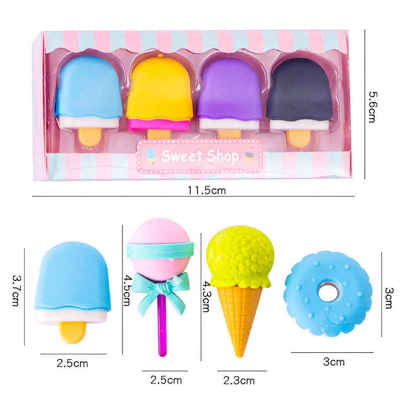 🎀 ยางลบ CANDY SET 🍭 1 กล่อง 4 ชิ้น🍩🍦ลายขนมหวานน่ารัก สีพาสเทลสดใส ของขวัญสุดคิ้วท์