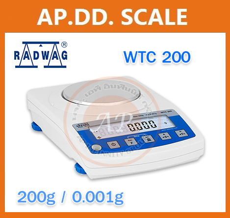 เครื่องชั่งความละเอียดสูง เครื่องชั่งน้ำหนักดิจิตอล พิกัด 200 กรัม ความละเอียด 0.001 กรัม ถาดชั่งเส้นผ่านศูนย์กลางขนาด 100 มม. ยี่ห้อ RADWAG รุ่น WTC 200 200g/0.001g