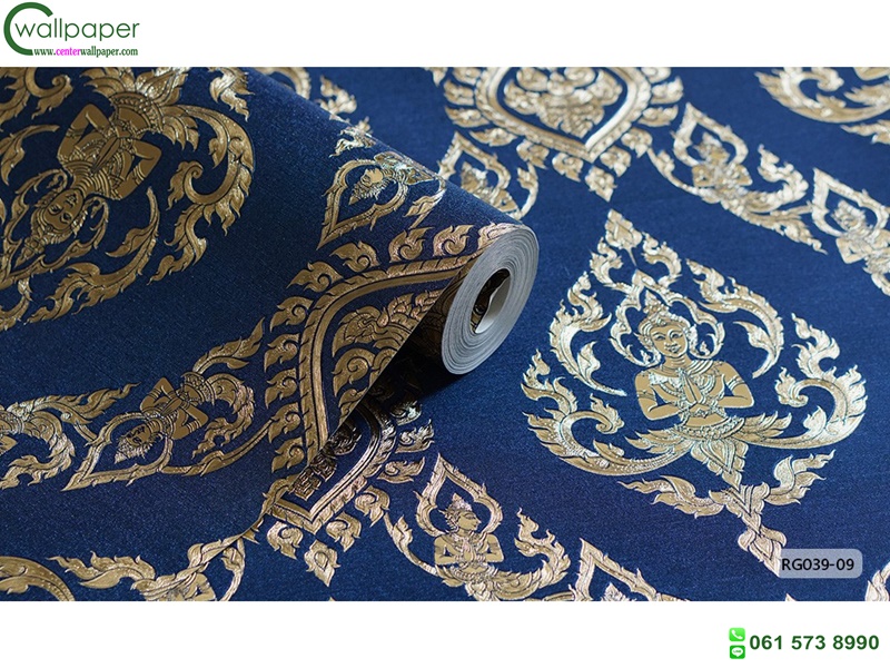 wallpaper ลายไทย เทพพนม สีน้ำเงิน-ทอง