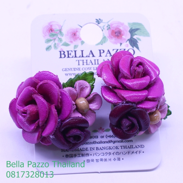 ต่างหูกุหลาบช่อ2.5cm.หนังแท้ทำมือ แฮนด์เมด