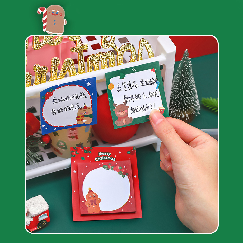 🎄กระดาษบันทึกข้อความ🎄⭐Happy christmas 8.5x8.5cm 30 แผ่น(🎲เลือกลาย)ชิ้นละ 5 บาท✔️พร้อมส่ง Ohwowshop กระดาษ ข้อความ การ์ตูน บันทึกข้อความ