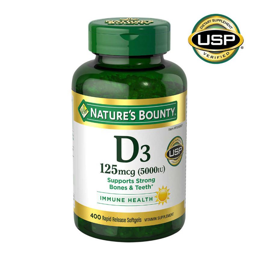 Nature's Bounty Vitamin D3 125 mcg, (5000IU) 400 Softgels