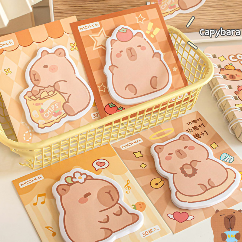🌈🐻กระดาษโน๊ตกาวในตัว🌿Sticky Note ลายคาปิบารา 8.5x7.5/30แผ่น สุ่มคละลาย✔️พร้อมส่งในไทย กระดาษโน๊ต