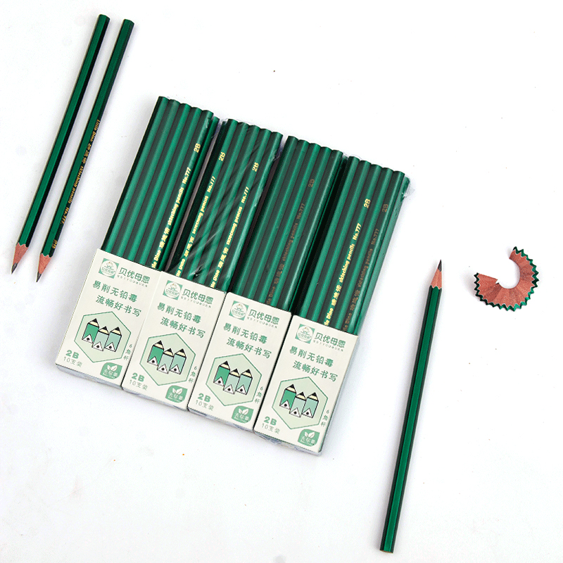 ✏️ดินสอไม้ 2B✏️ด้ามเขียว เกรด A ✔️ พร้อมส่งในไทย เครื่องเขียน ดินสอเขียนหนังสือ ไส้เข้ม ไม่หักง่าย