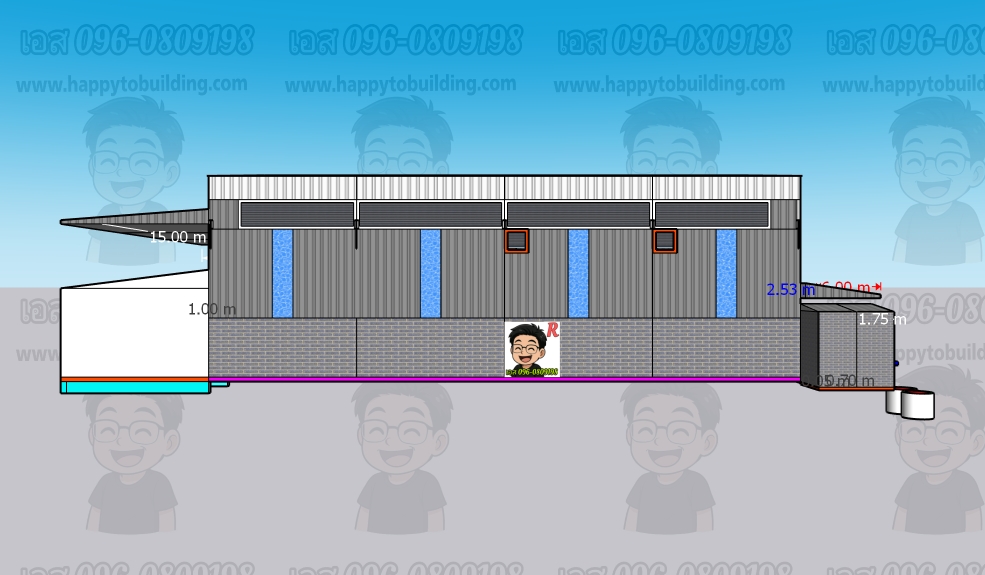 งานสร้างโรงงานพร้อมสำนักงานสำเร็จรูป HW-HC 15*20*6.8ม.มีหูช้าง 10อันแนวกว้างBay 5,ม.*5ช่อง ลึกBay5ม.*5ช่องไม่รวมงานฐานรากพื้น