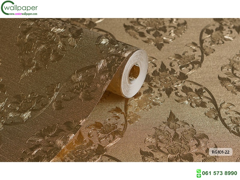 wallpaper ลายไทย ดอกพุดตาล สีทอง