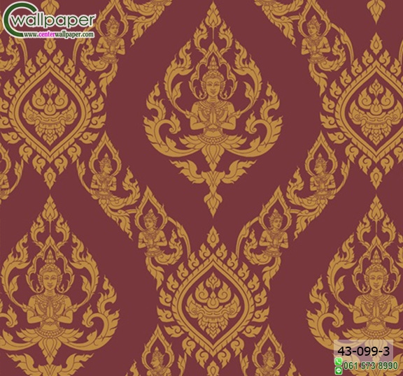 wallpaper ลายไทยห้องพระ ลายเทพพนมสีแดง