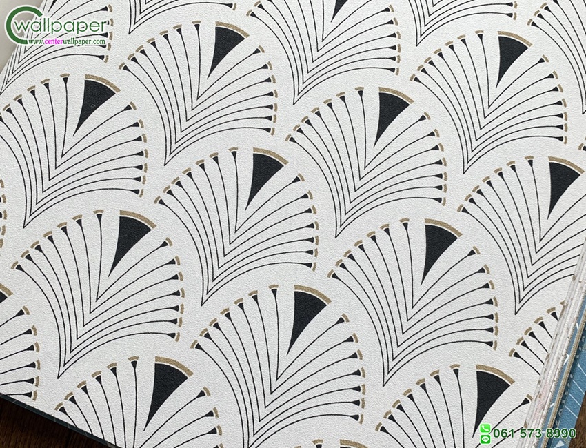 วอลเปเปอร์ลายโมเดิร์นกราฟฟิค ทรงโค้ง เส้นสีดำพื้นหลังสีขาว