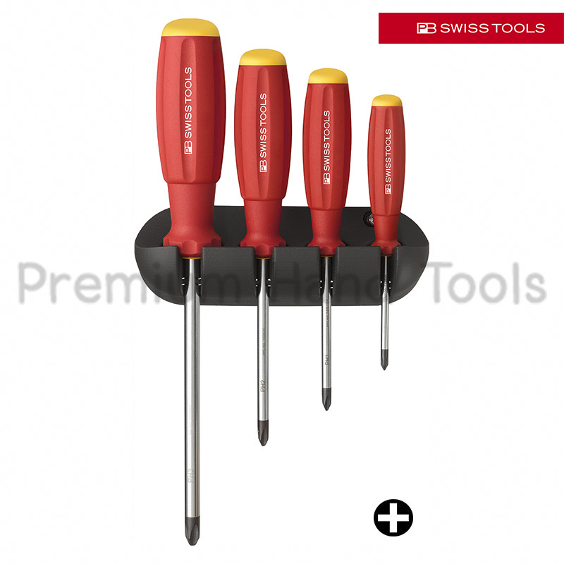 ชุดไขควง PB Swiss Tools รุ่น PB 8242 ปากแฉก ด้ามยาง พร้อมที่แขวนผนัง (4 ตัว/ชุด)