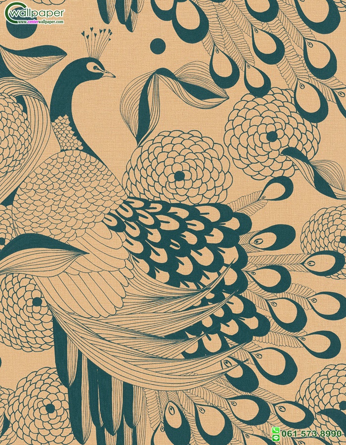 วอลเปเปอร์ติดผนังลายนกยูงสีทอง น้ำเงิน