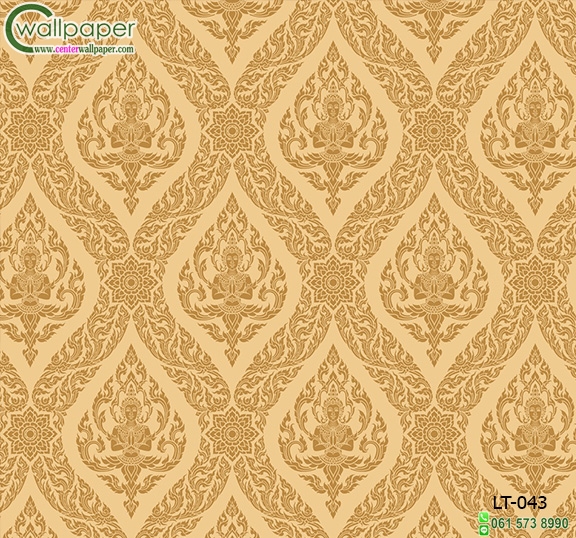 wallpaper ลายไทยห้องพระ ลายเทพพนมสีทอง