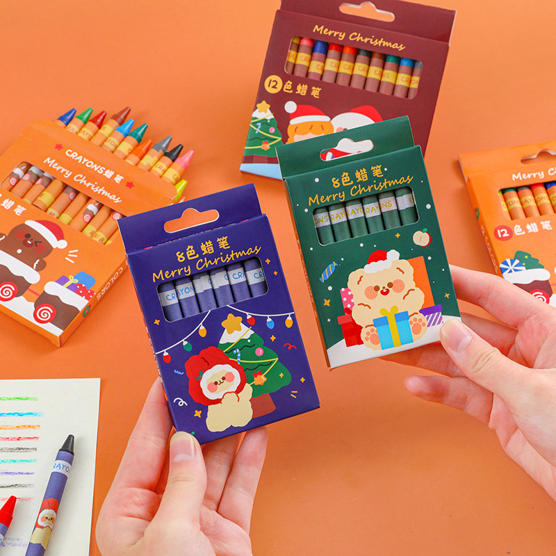 🌈สีเทียนกล่อง🌈 ลายคริสต์มาส 8 สี กล่องละ 7 บาท ✔️พร้อมส่ง Ohwowshop Color ดินสอ เครื่องเขียน merry christmas