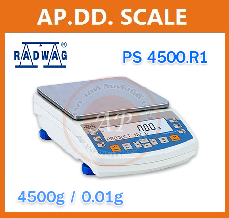 เครื่องชั่งความละเอียดสูง เครื่องชั่งน้ำหนักดิจิตอล พิกัด 4500 กรัม ความละเอียด 0.01 กรัม ถาดชั่งขนาด 195x195 มม. ยี่ห้อ RADWAG รุ่น PS 4500.R1 4500g/0.01g