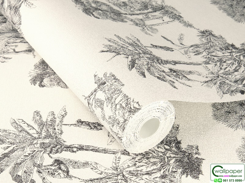 วอลเปเปอร์ลายใบไม้ทรอปิคอลสีดำพื้นสีเขียว