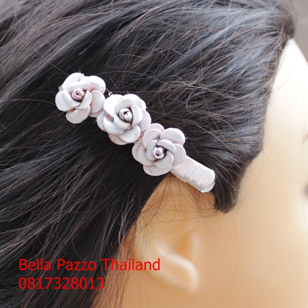 กิ๊บติดผมกุหลาบ 2 cm. 3 ดอก หนังแท้ทำมือ แฮนด์เมด Leather flower, hair clip, handmade, handicraft