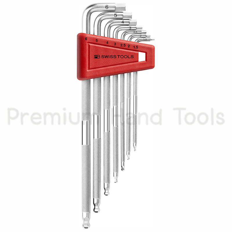 หกเหลี่ยมชุด PB Swiss Tools หัวบอล ยาว *กลิ้งลาย กันลื่น รุ่น PB 3212 LH-6 (7 ตัว/ชุด) เบอร์ 1.5-6 มม.