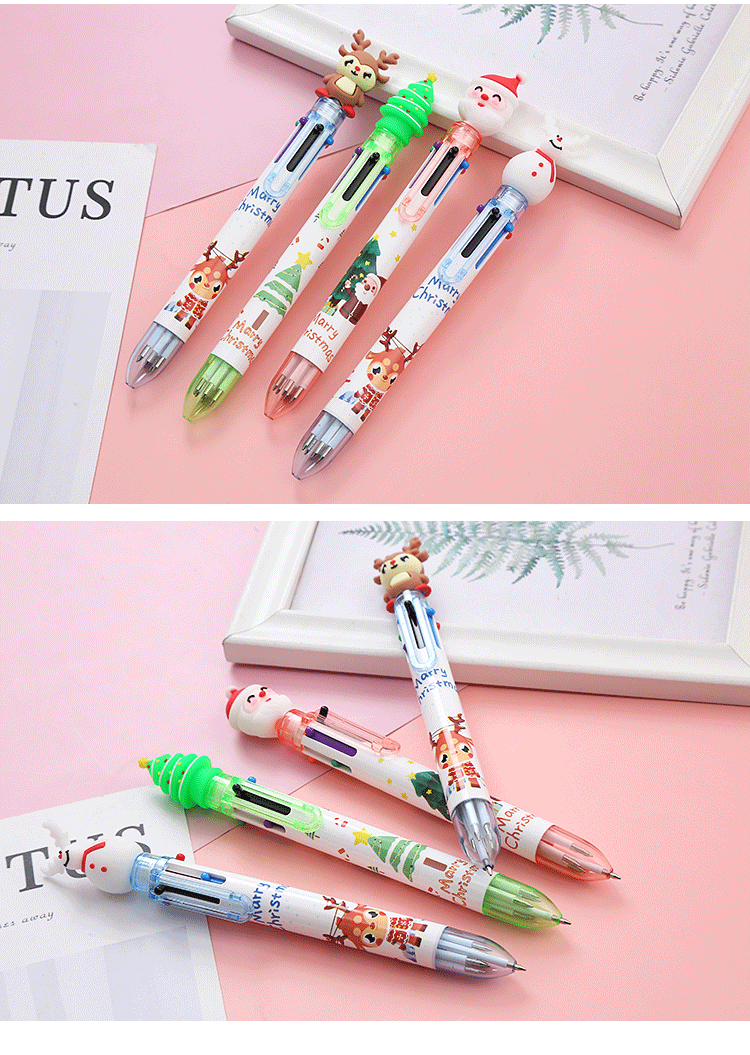 🎄⭐ปากกา 6 สีด้ามขาว⭐🎄ชุดS1 หัวการ์ตูน คริสต์มาสหลากสี ไส้ 0.5📌เลือกลาย ด้าม 10 บาท✔️พร้อมส่ง Ohwowshop ปากกากด ปากกาลายการ์ตูน ปากกาลูกลื่น