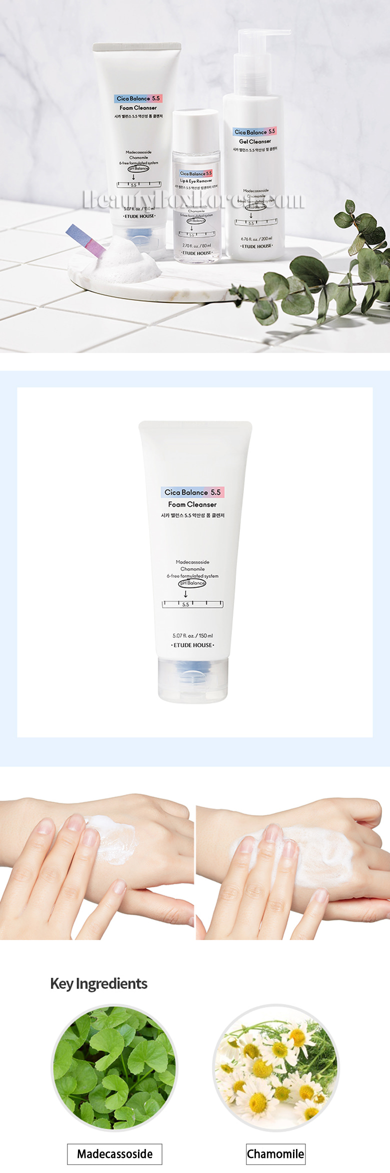 Etude House Cica Balance 5.5 Foam Cleanser 150 ml.