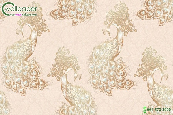 วอลเปเปอร์ลายนกยูง สีทองพื้นชมพู