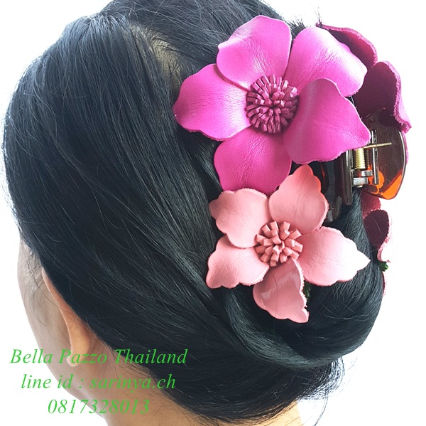 กิ๊บติดผมขยุ้มดอกกล้วยไม้5แฉก 4ดอก หนังแท้แฮนด์ พร้อมส่ง