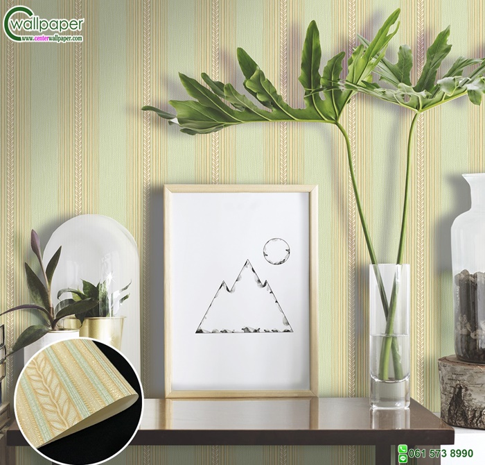 วอลเปเปอร์ติดผนังลายทาง พื้นหลังสีเขียวอ่อน