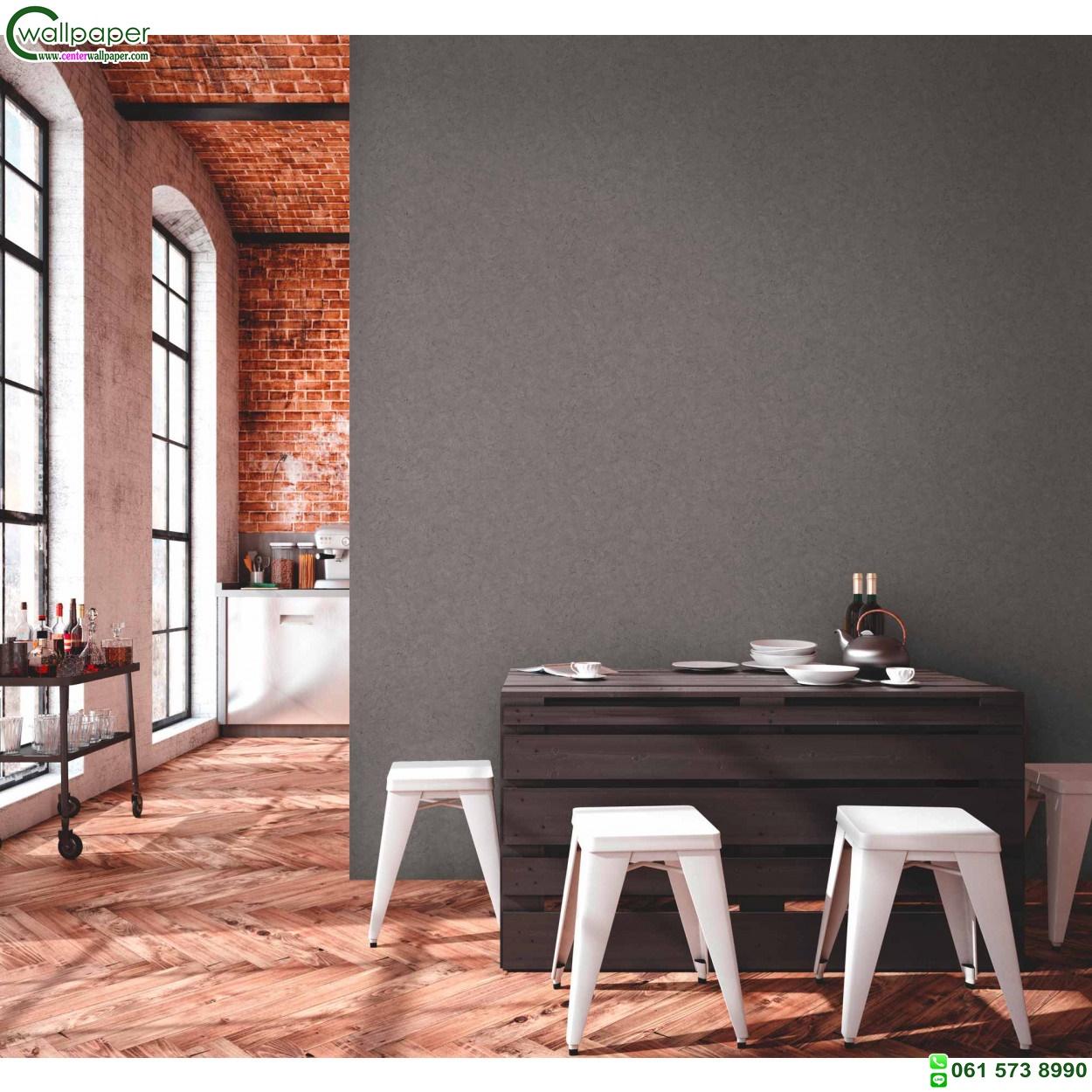 วอลเปเปอร์ลายปูนเปลือยสีเทาแข้ม