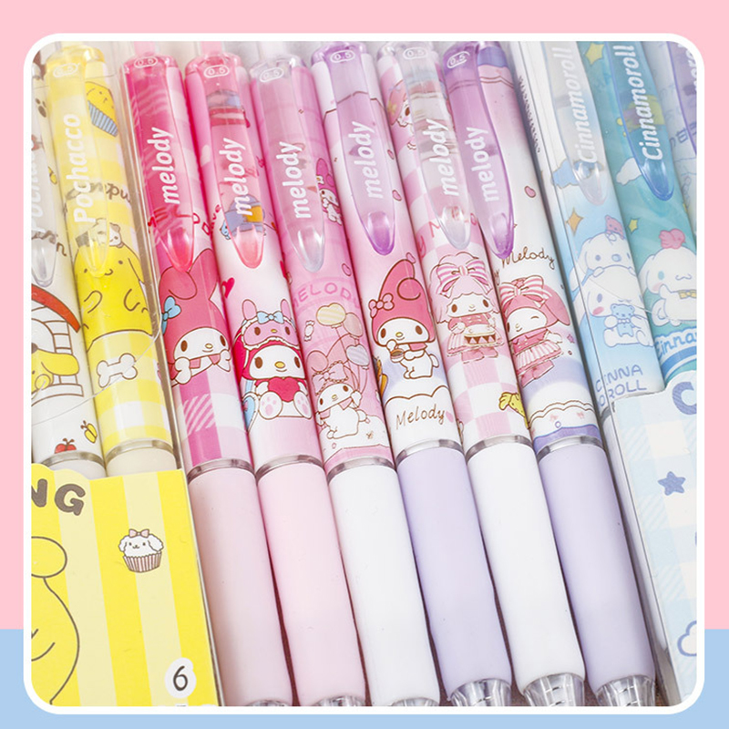 💛💜ปากกาเจลดำ ซานริโอ้การ์ตูน🌈ยกล่อง 6 แท่ง⚫ไส้ดำ 0.5📌เลือกลาย✔️พร้อมส่งในไทย การ์ตูนดัง เครื่องเขียน