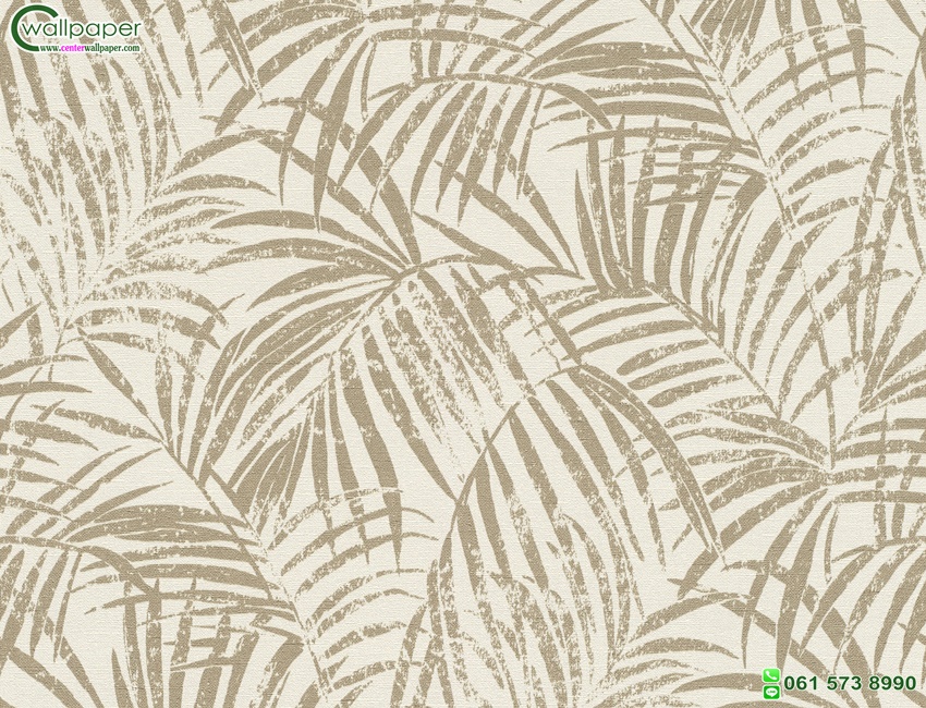 วอลเปเปอร์ติดผนังลายใบไม้สีน้ำตาล พื้นหลังสีครีม Tropical wallpaper