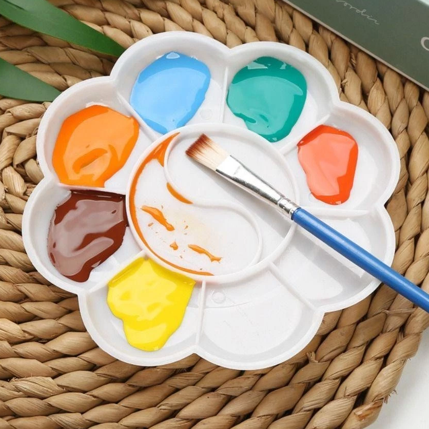 🎨จานสีพลาสติก🌈ทรงดอกไม้ 10 ช่อง สำหรับระบายสี วาดภาพ งานศิลปะ✅พร้อมส่ง อุปกรณ์ศิลปะ