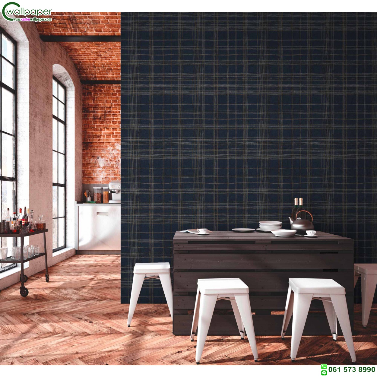 วอลเปเปอร์ลายเส้นตารางสก๊อต สีน้ำเงิน